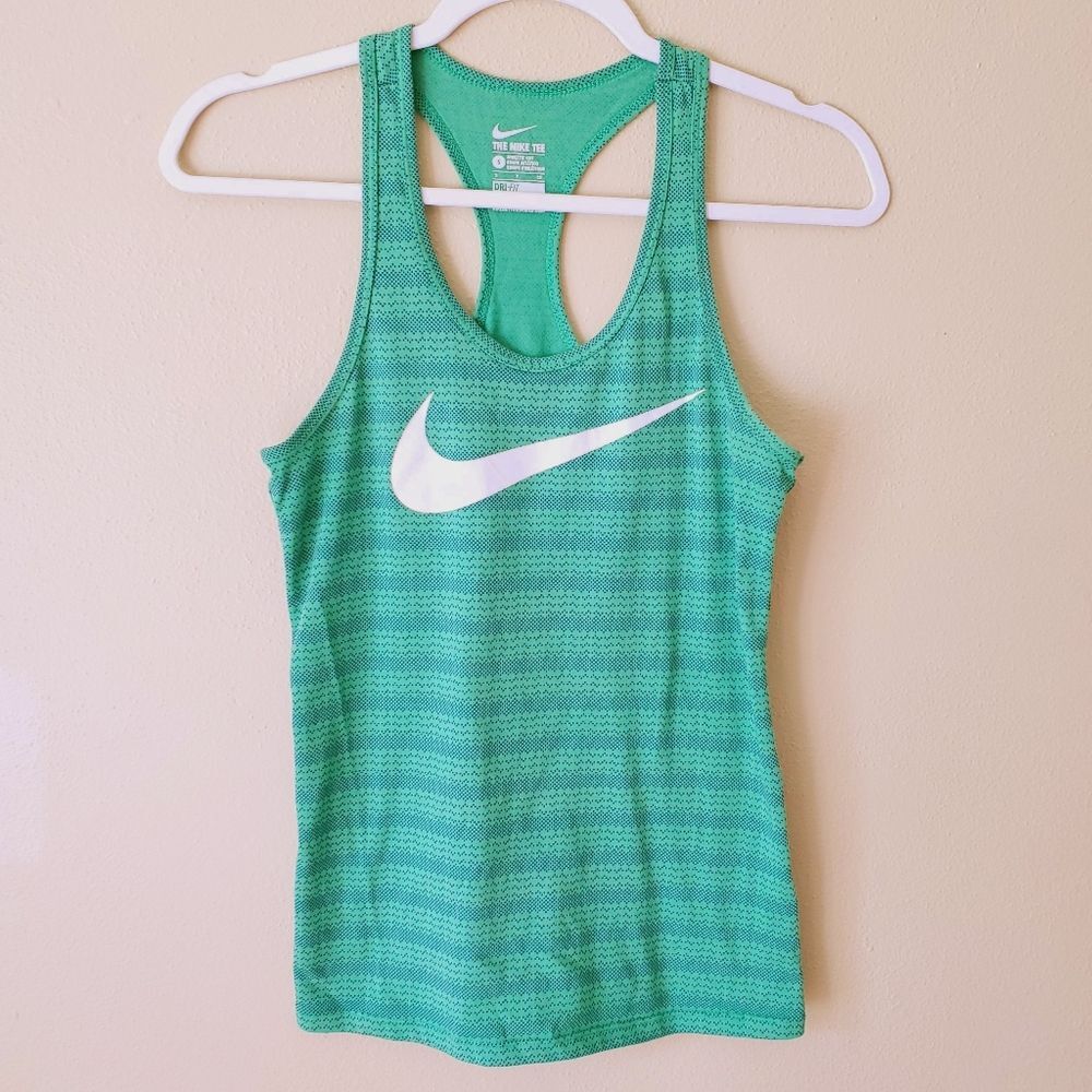 Nike Dri-Fit Racerback Tank Top Green Swoosh Logo Athletic Sporty Gorpcore S